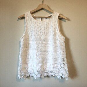 Suzy Shier White Crochet Lace Bilayer Tank Top Fantasy Whimsigoth Medium